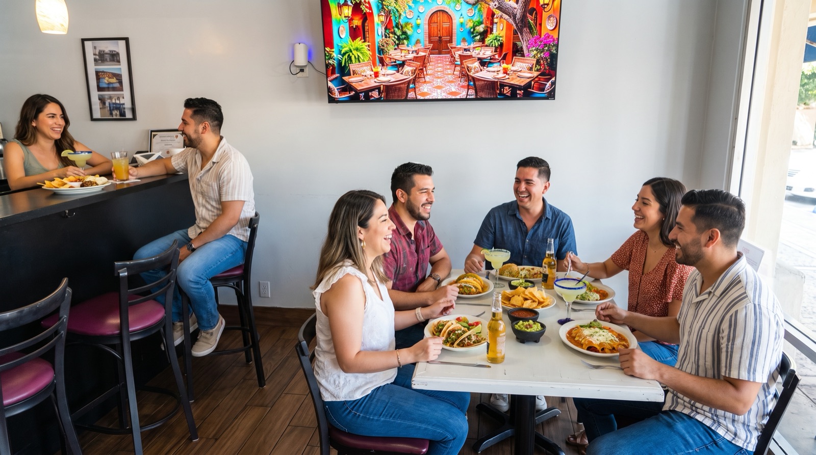 Grupo disfrutando bebidas y antojitos en Casa D'Oro